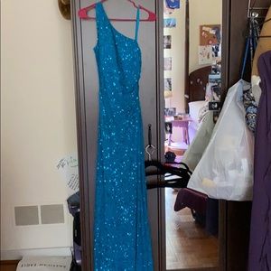 Teal One shouldered dress